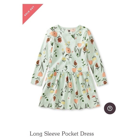 Tea Collection Girl’s 12 Long Sleeve Pocket Dress Freyja Floral in Green NWT